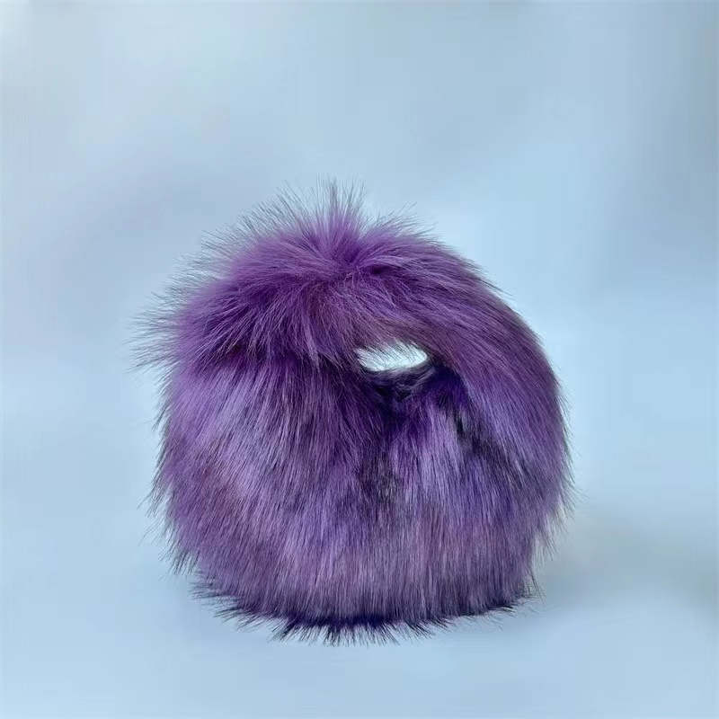 Luxury Bags Cute - กระเป๋าใส่เหรียญของผู้หญิงทำจากขนเฟอร์ขนาดเล็กครึ่งกระเป๋าสะพายไหล่หรูหราสำหรับแฟชั่นสำหรับผู้หญิงมีที่จับสั้นกระเป๋าคลัทช์น่ารักสำหรับผู้หญิง