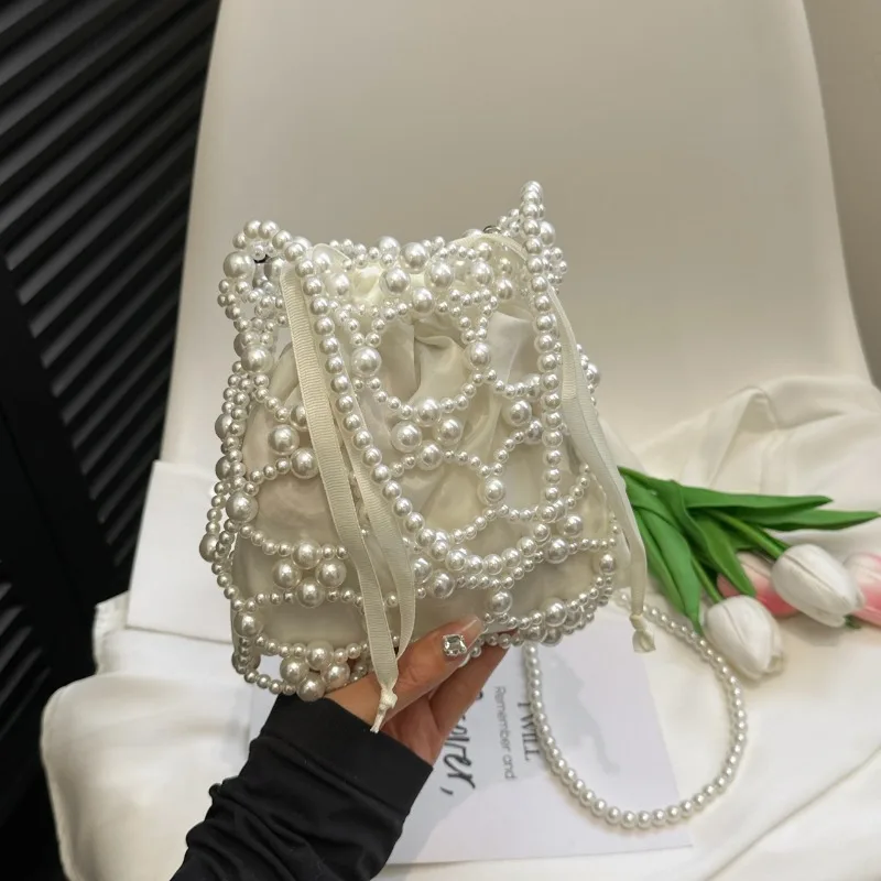 ประดับด้วยลูกปัดสีขาวถังไหล่แล - Luxury Bags On Sales บทวิจารณ์และราคา